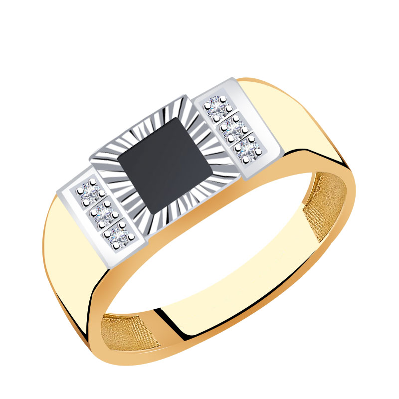 Золотое кольцо AQUAMARINE 62186Ч с фианитом