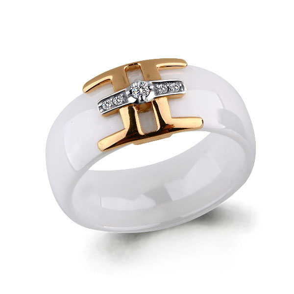 Золотое кольцо AQUAMARINE 64484 с фианитом и керамикой