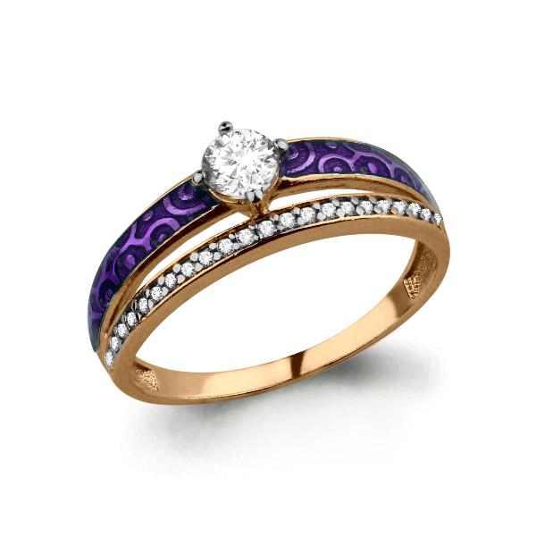 Золотое кольцо AQUAMARINE 64657А с фианитом и эмалью