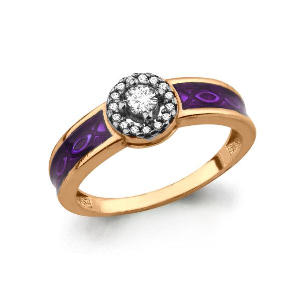 Золотое кольцо AQUAMARINE 64662А с фианитом и эмалью