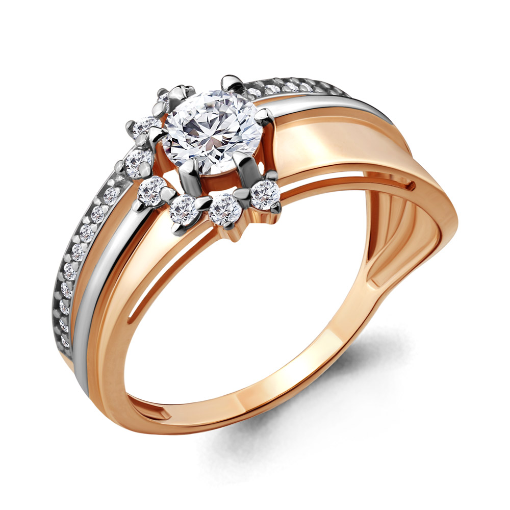 Золотое кольцо AQUAMARINE 64821А с фианитом