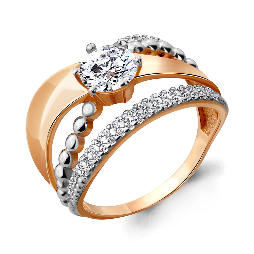 Золотое кольцо AQUAMARINE 64836А с фианитом