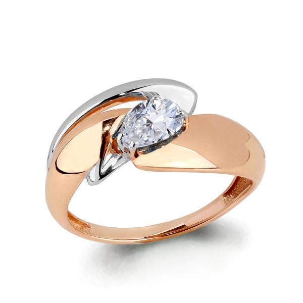Золотое кольцо AQUAMARINE 65902 с фианитом
