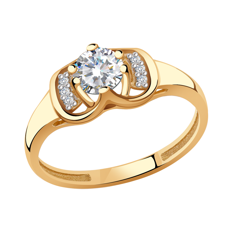 Золотое кольцо AQUAMARINE 66373А с фианитом и Swarovski