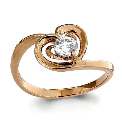 Золотое кольцо AQUAMARINE 66427 с фианитом