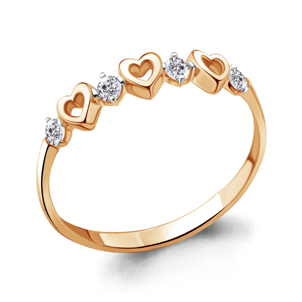 Золотое кольцо AQUAMARINE 67108 с фианитом