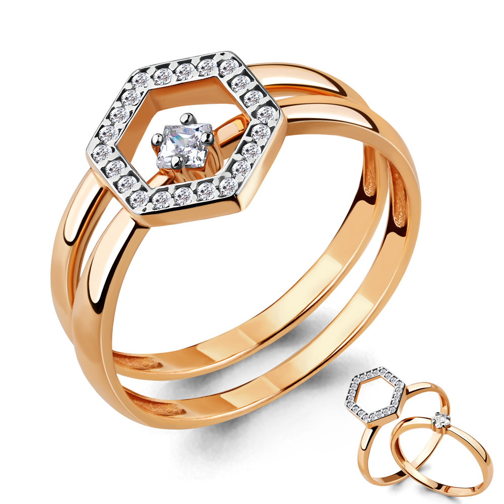 Золотое кольцо-трансформер Аквамарин с фианитом 68322А
