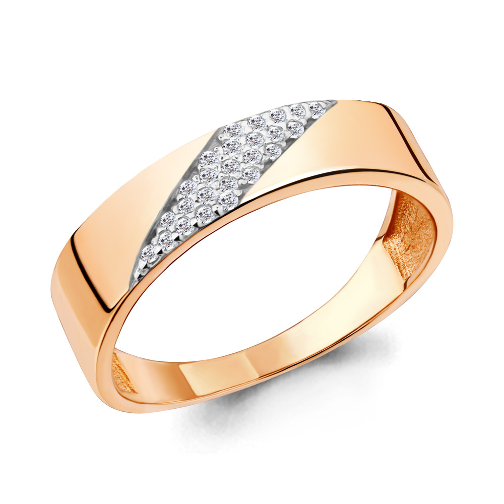 Золотое кольцо AQUAMARINE 68421А с фианитом