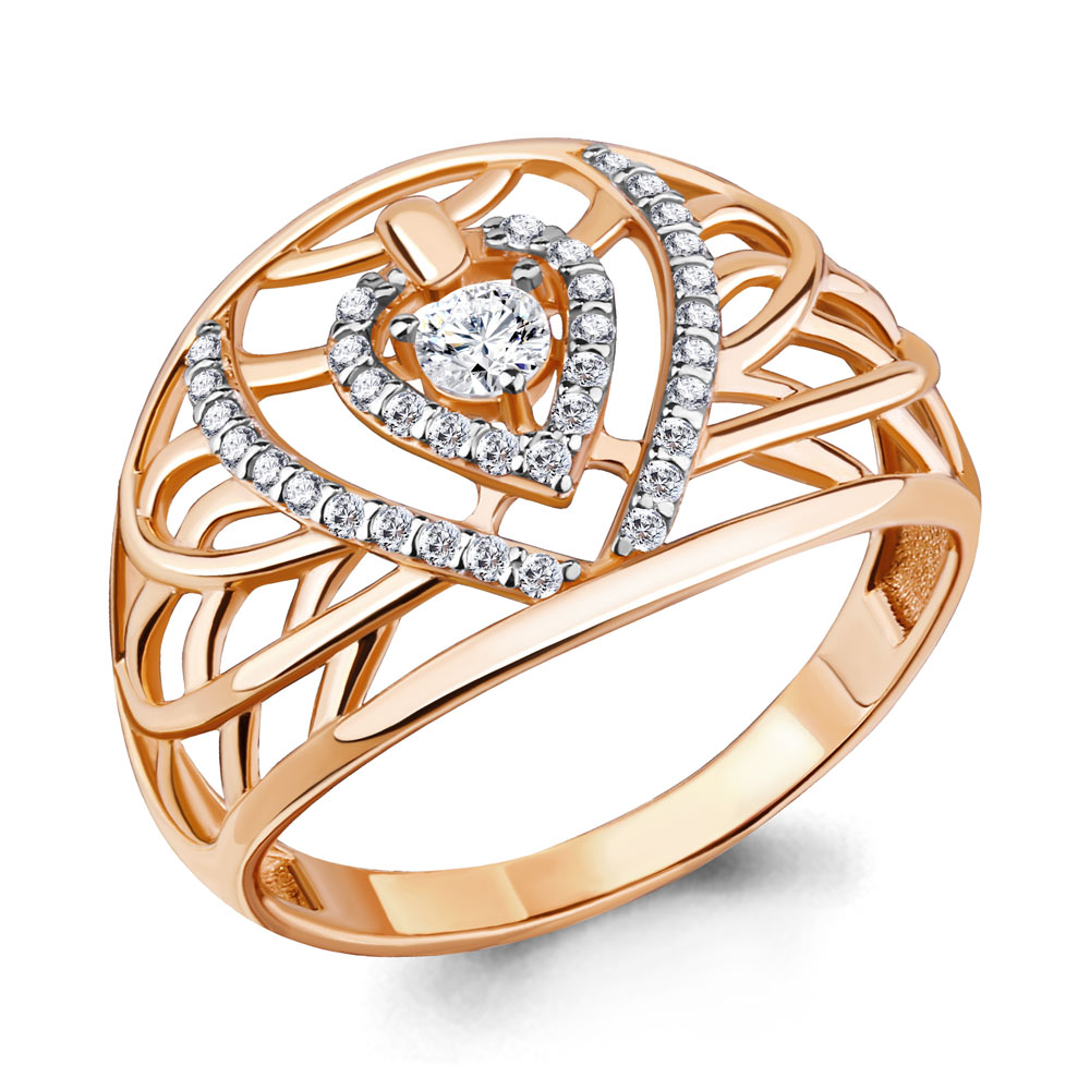 Золотое кольцо AQUAMARINE 68423А с фианитом