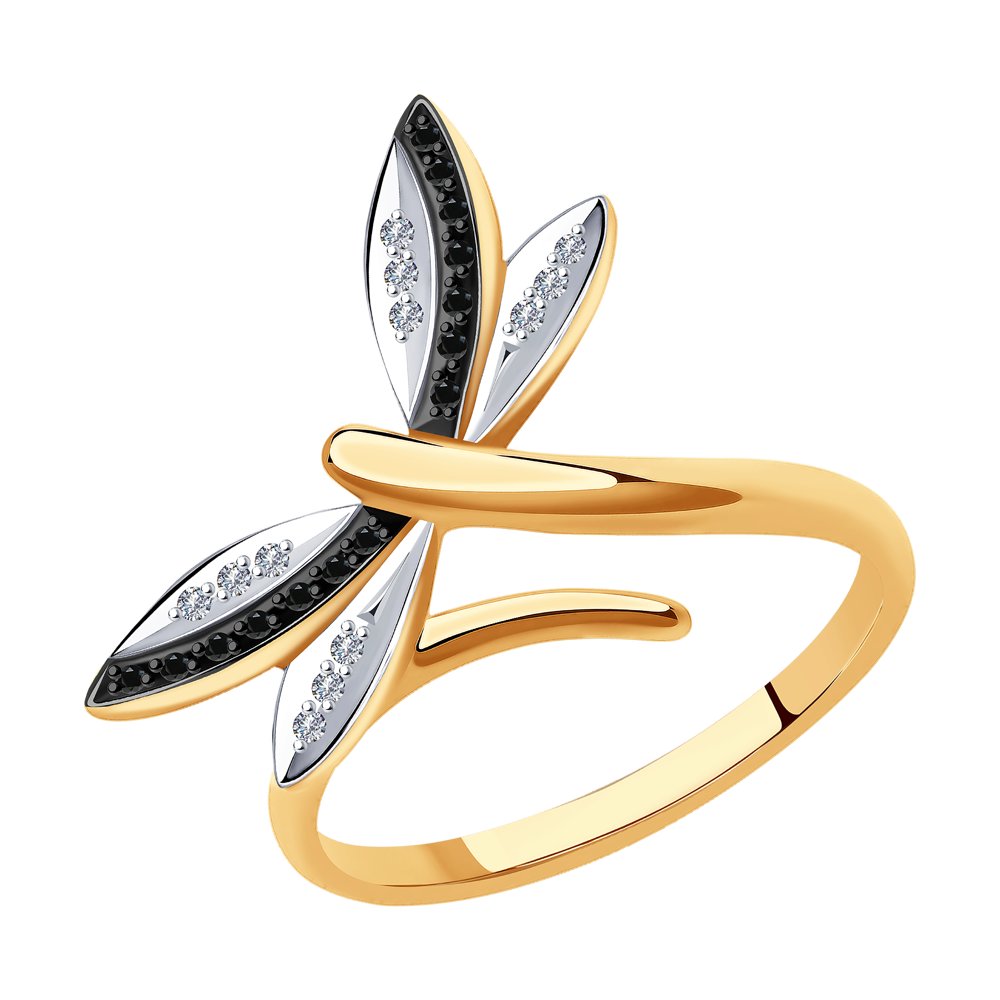 Золотое кольцо SOKOLOV 7010069 с бриллиантом и чёрным бриллиантом