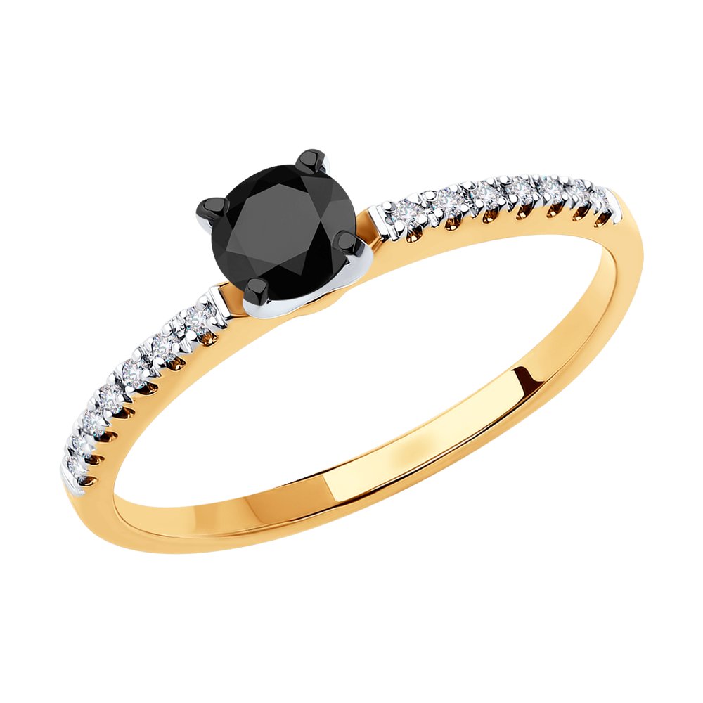 Золотое кольцо SOKOLOV 7010091 с бриллиантом и чёрным бриллиантом