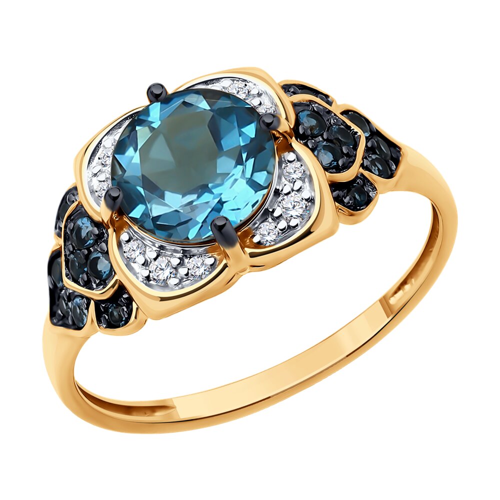 SOKOLOV кольцо из золота с синим топазом и фианитами 715071