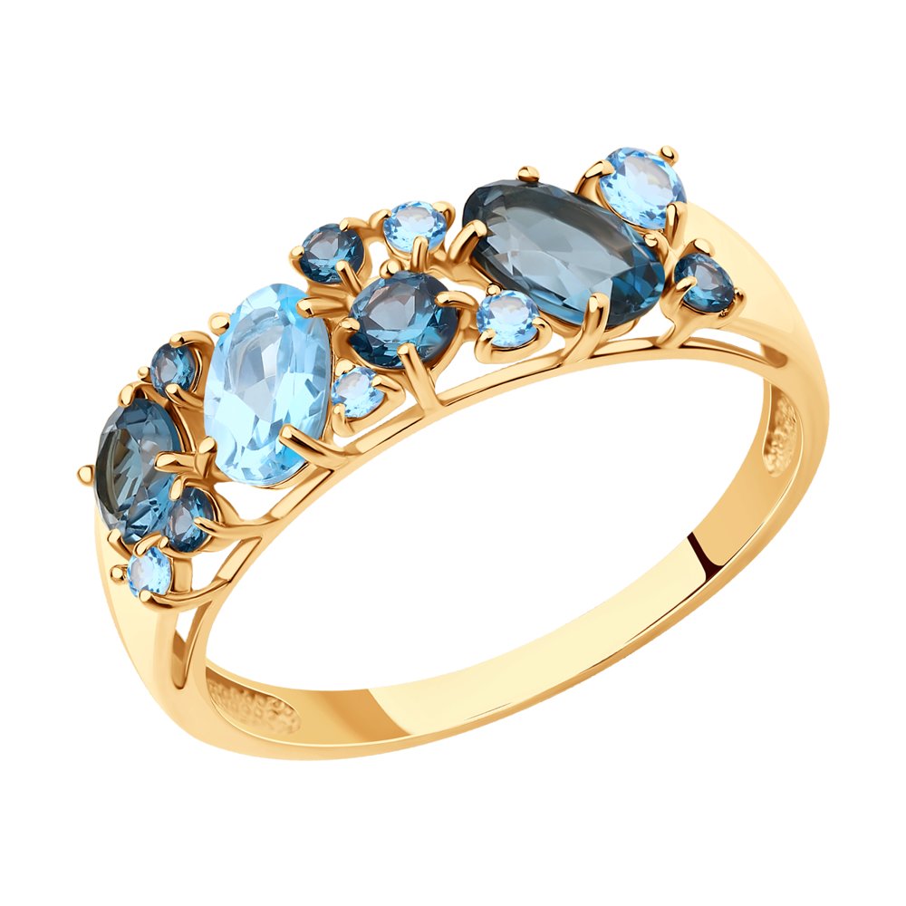 Золотое кольцо SOKOLOV 714174 с топазом, фианитом, миксом камней и Лондон топазом