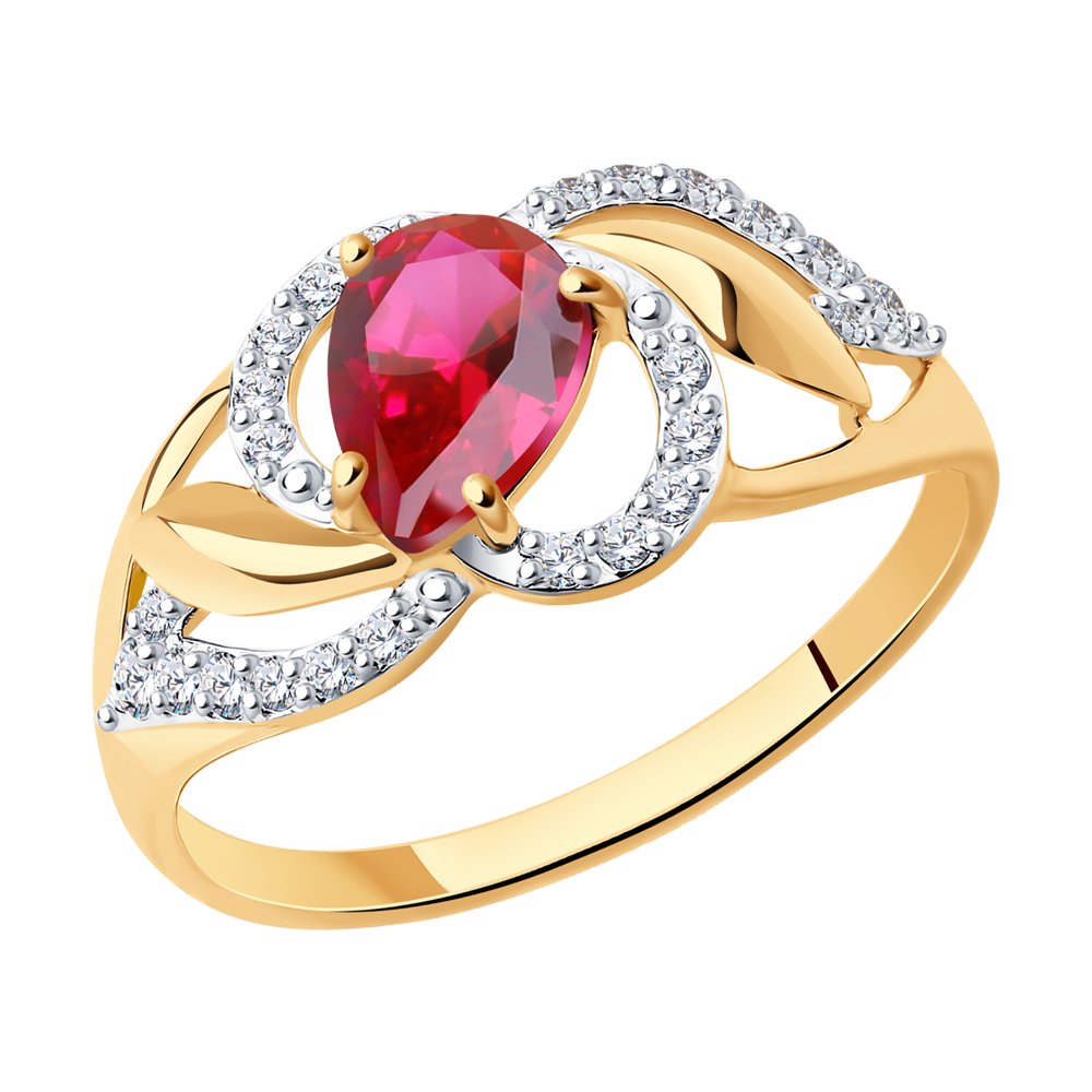 Золотое кольцо SOKOLOV 715271 с фианитом и рубиновым корундом