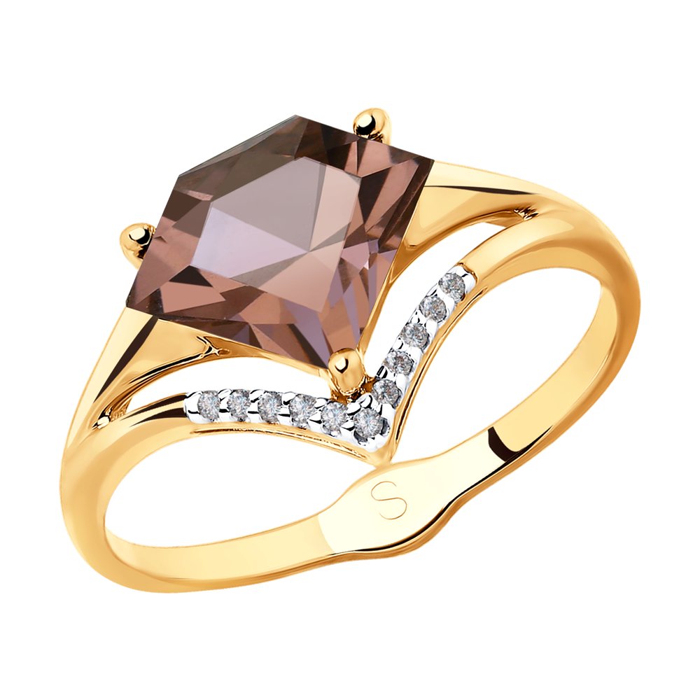 Золотое кольцо SOKOLOV с ситаллом цвета Султанит и фианитом 715351