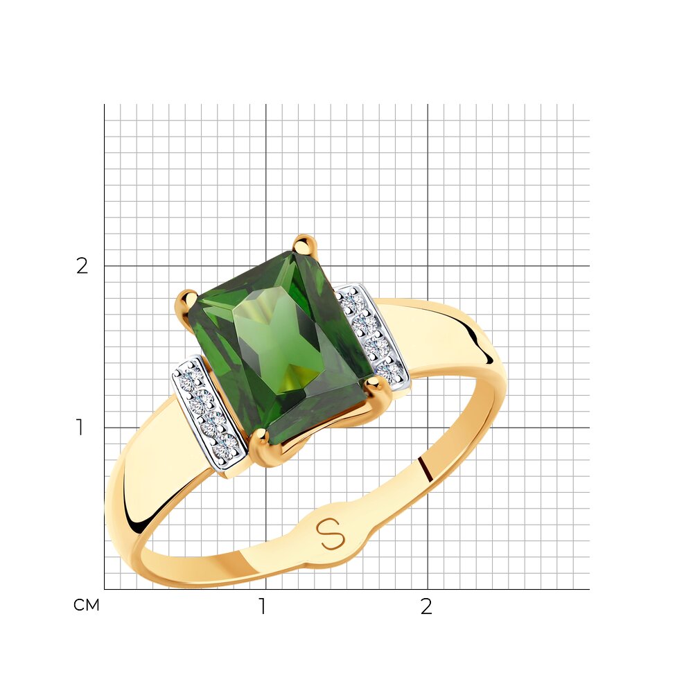 Золотое кольцо SOKOLOV 715417 с фианитом и турмалином