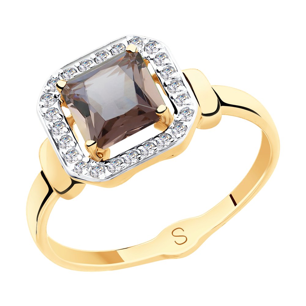 Золотое кольцо SOKOLOV 715420 с фианитом и ситаллом