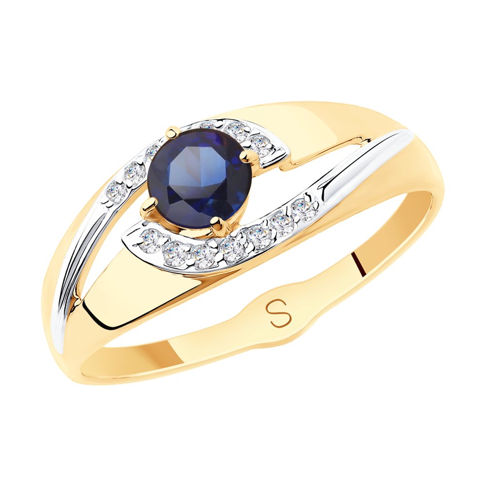 Золотое кольцо SOKOLOV 715565 с фианитом и сапфировым корундом