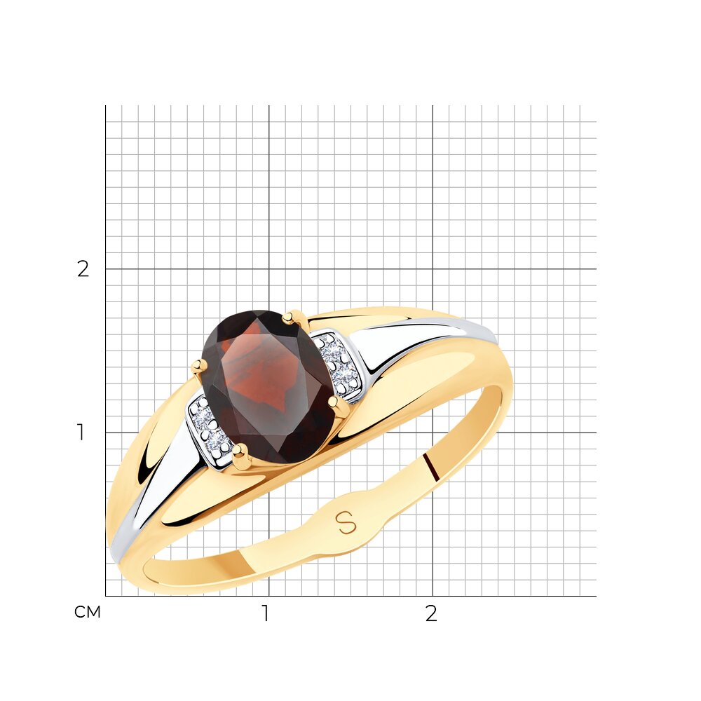 Золотое кольцо SOKOLOV 715617 с фианитом и гранатом