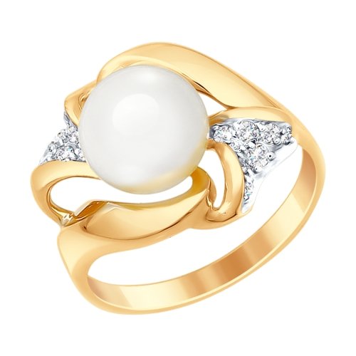 Золотое кольцо SOKOLOV 791048 с фианитом и жемчугом