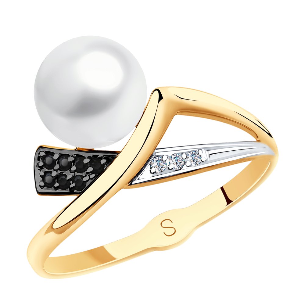 Золотое кольцо SOKOLOV 791140 с фианитом и жемчугом