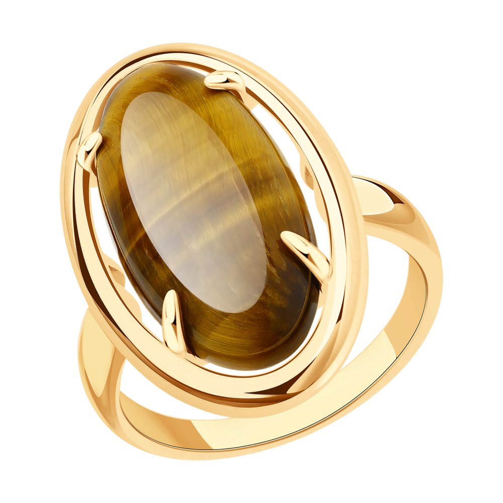 Кольцо из золочёного серебра SOKOLOV с тигровым глазом 83010082