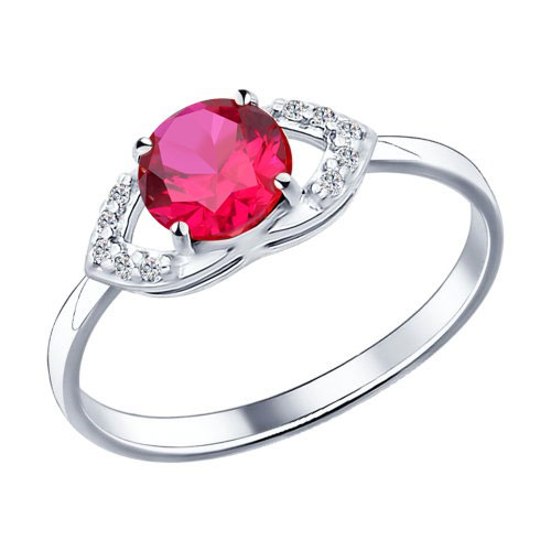 Серебряное кольцо SOKOLOV 84010008 с фианитом и рубиновым корундом