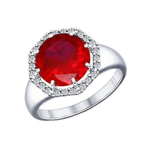 Серебряное кольцо SOKOLOV 84010009 с фианитом и рубиновым корундом