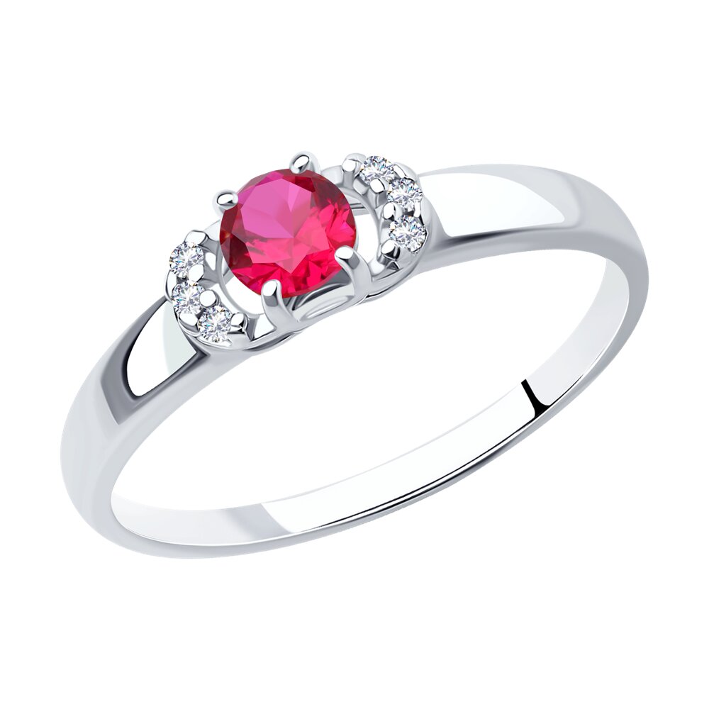 Серебряное кольцо SOKOLOV 84010016 с фианитом и рубиновым корундом