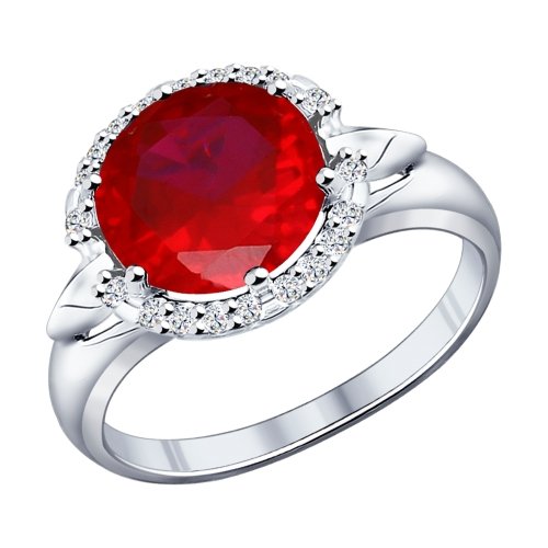 Серебряное кольцо SOKOLOV 84010021 с фианитом и рубиновым корундом
