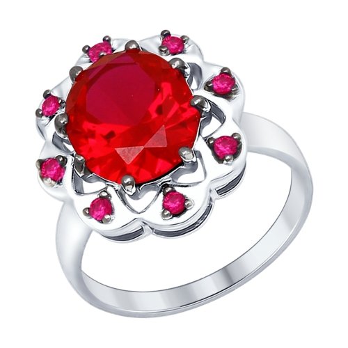 Серебряное кольцо SOKOLOV 84010025 с фианитом и рубиновым корундом