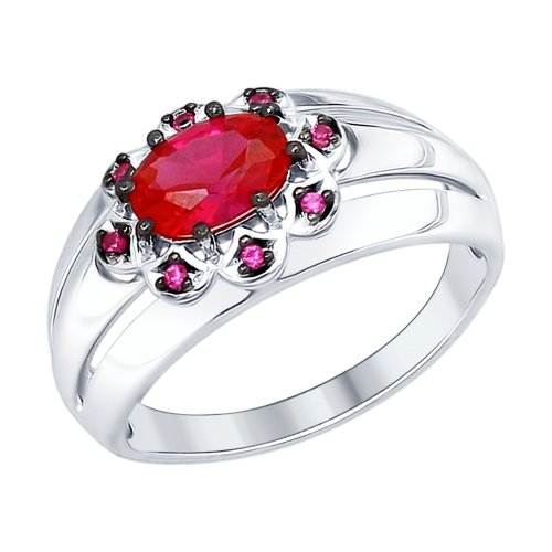 Серебряное кольцо SOKOLOV 84010026 с фианитом и рубиновым корундом