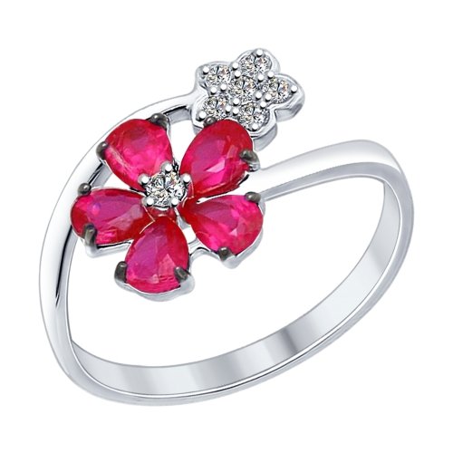 Серебряное кольцо SOKOLOV 84010027 с фианитом и рубиновым корундом
