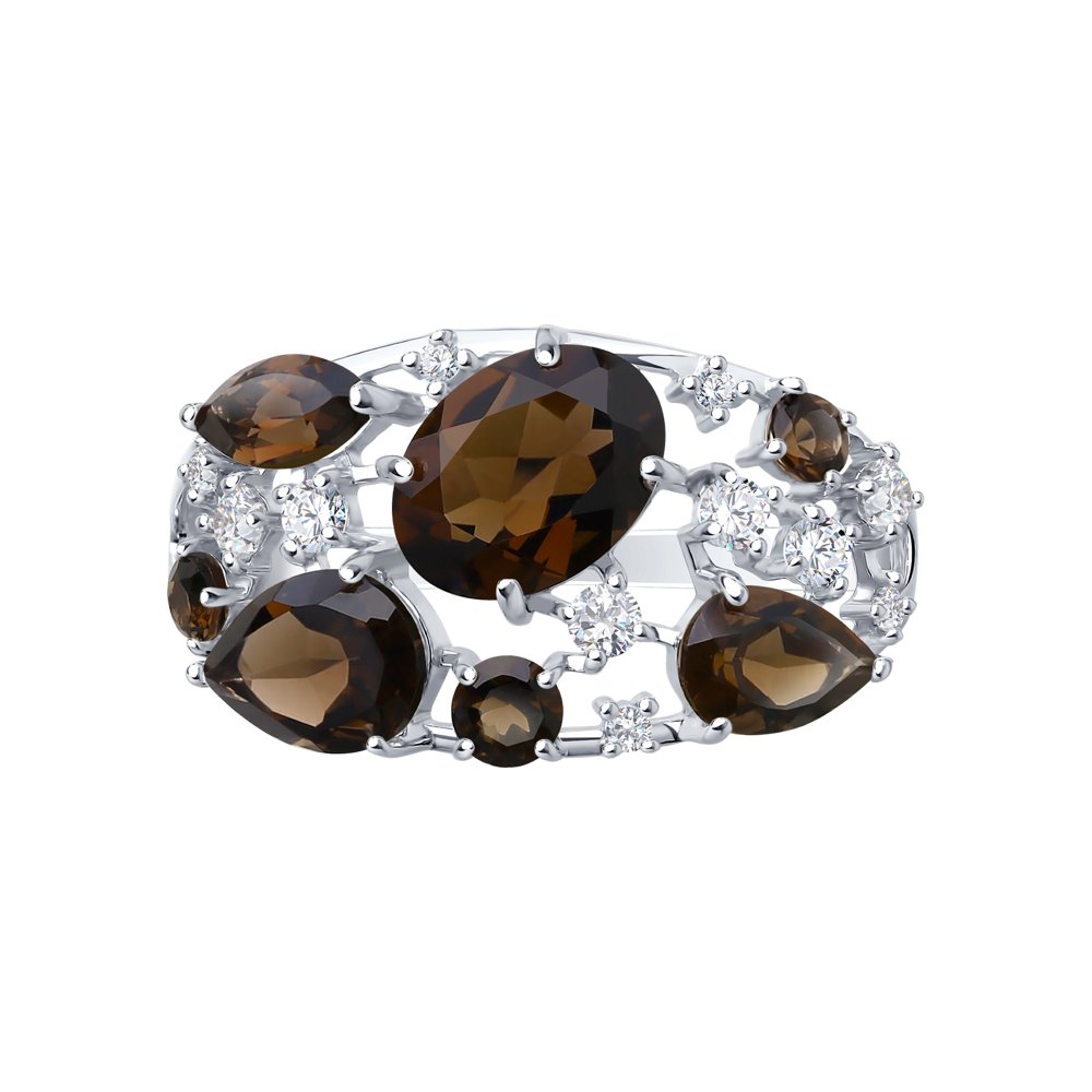 Серебряное кольцо SOKOLOV 92010222 с фианитом и раухтопазом