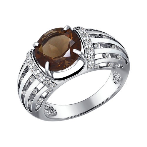 Серебряное кольцо SOKOLOV 92010677 с фианитом и раухтопазом
