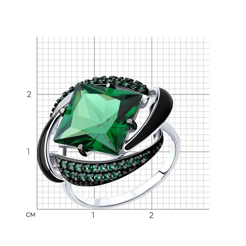 Серебряное кольцо SOKOLOV с ситаллом цвета Кварц, фианитом и эмалью 92011302