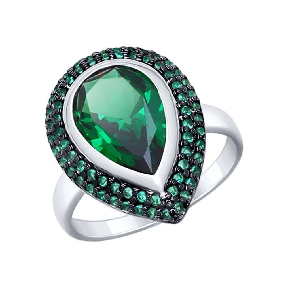 Серебряное кольцо SOKOLOV с ситаллом цвета Кварц зеленый и фианитом 92011330