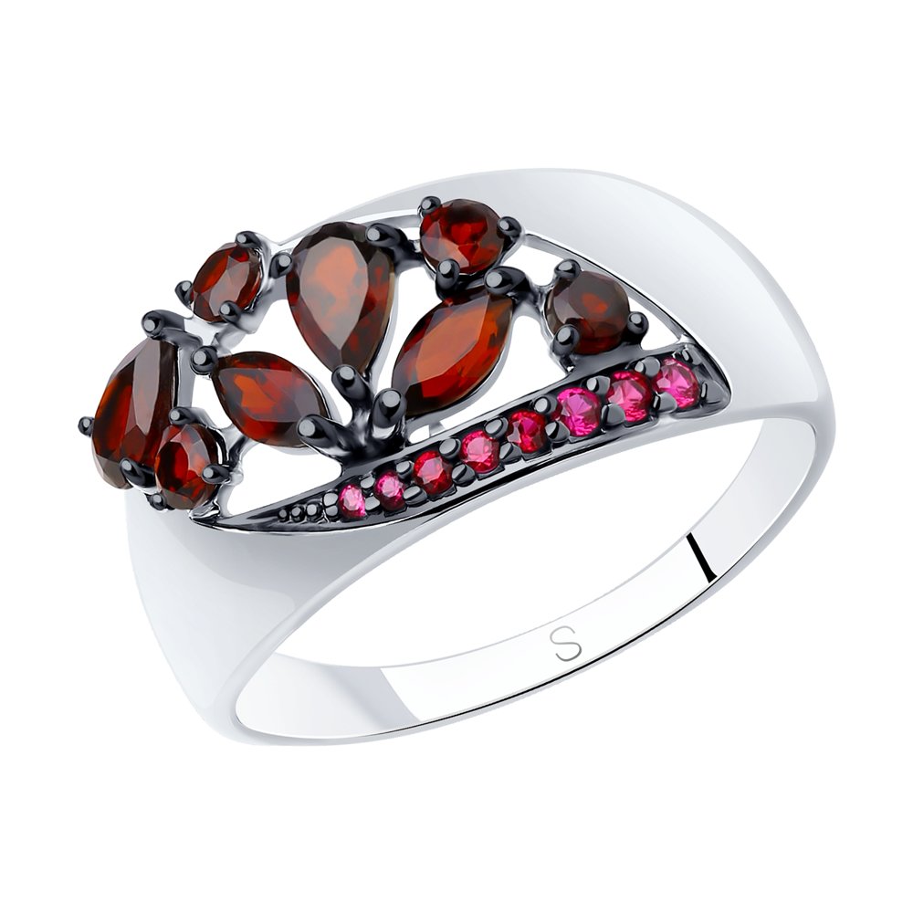 Серебряное кольцо SOKOLOV 92011345 с гранатом, миксом камней и рубиновым корундом