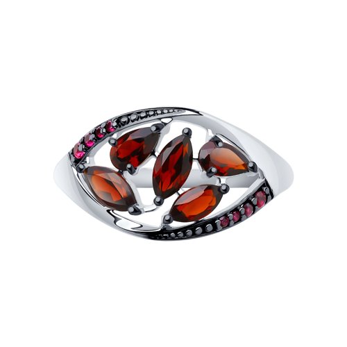 Серебряное кольцо SOKOLOV 92011348 с гранатом, миксом камней и рубиновым корундом