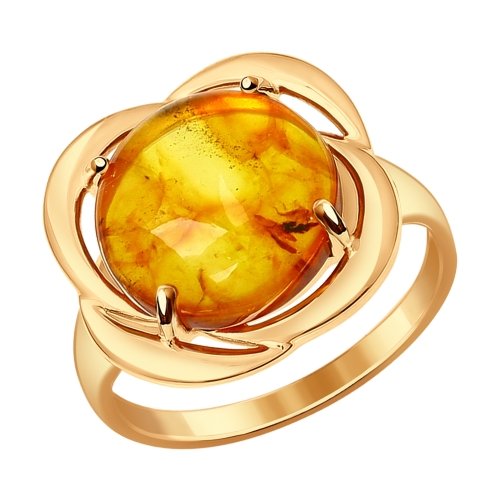 Кольцо из золочёного серебра SOKOLOV 93010519 с янтарём
