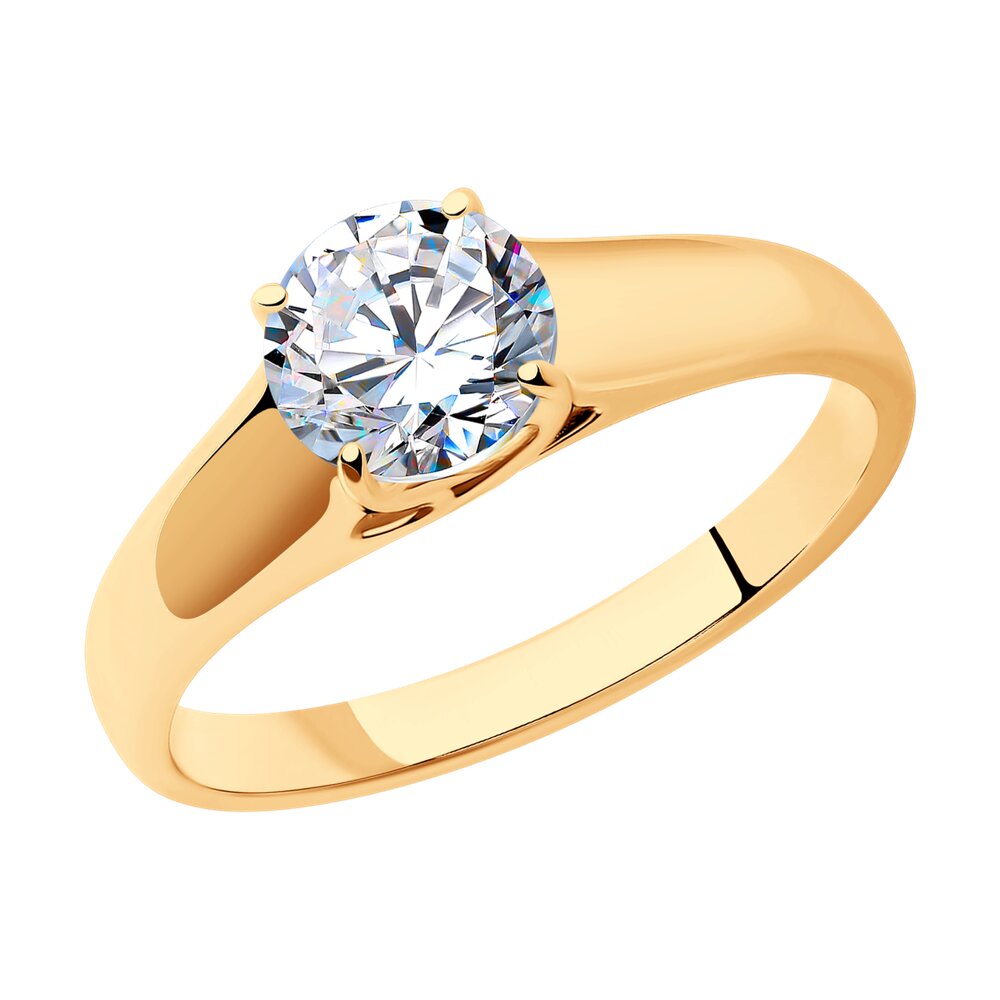 Помолвочное кольцо из золочёного серебра SOKOLOV с фианитом 93010574