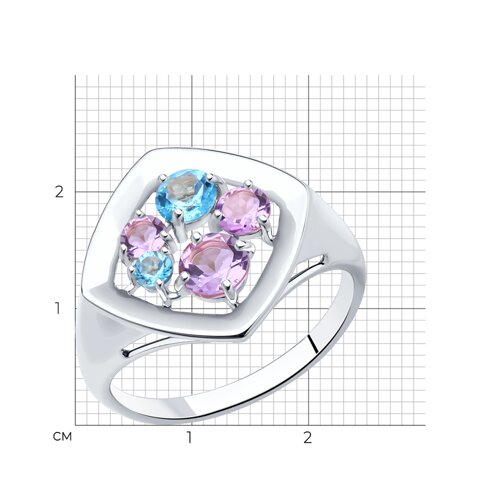 Серебряное кольцо Diamant 94-310-00989-1 с топазом, аметистом и миксом камней