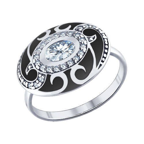 Серебряное кольцо SOKOLOV 94011332 с фианитом и эмалью