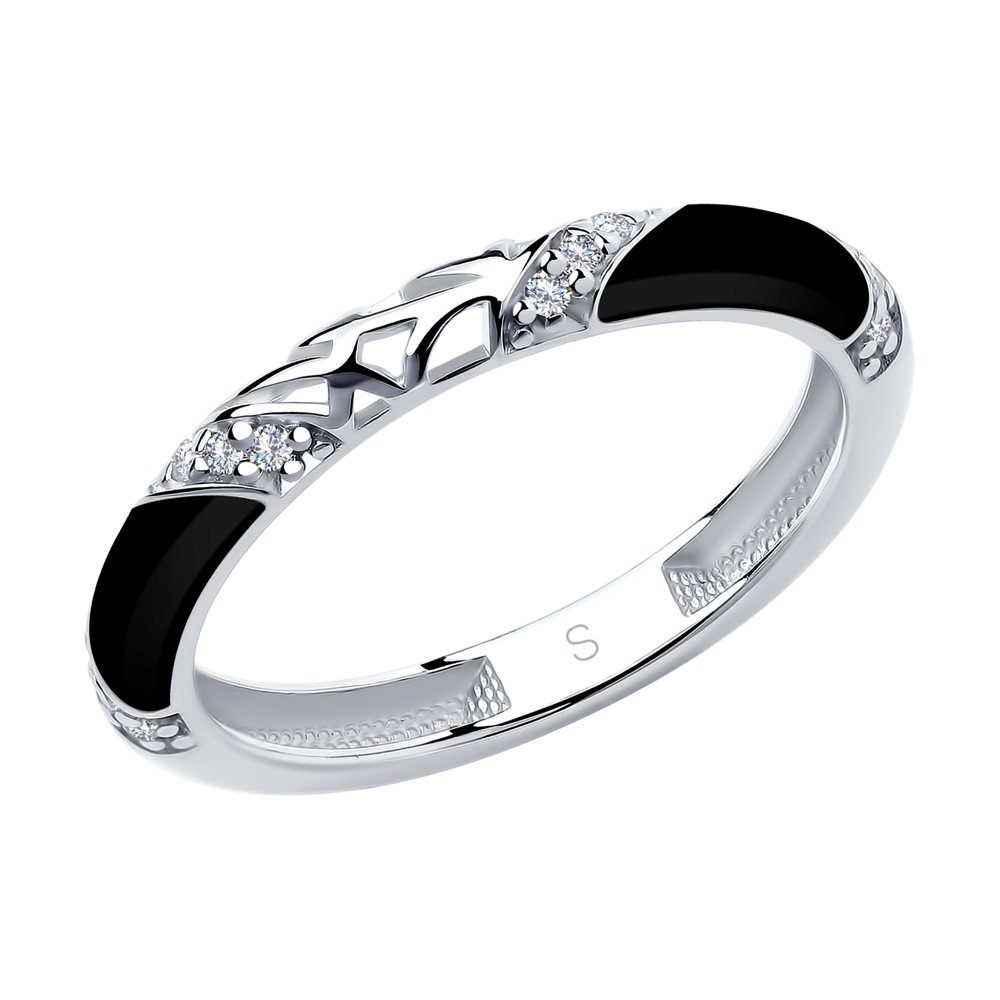 Серебряное кольцо SOKOLOV 94011335 с фианитом и эмалью