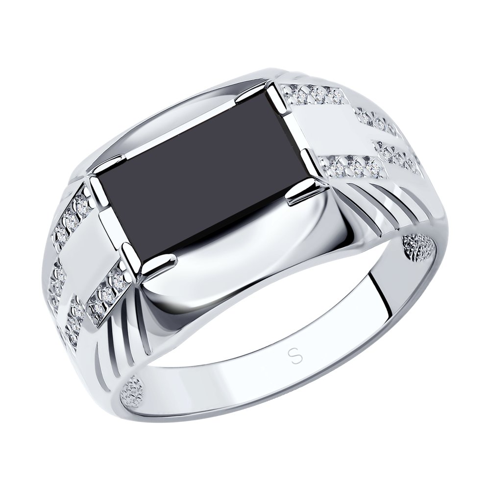 Серебряное кольцо SOKOLOV 94011394 с фианитом и ониксом