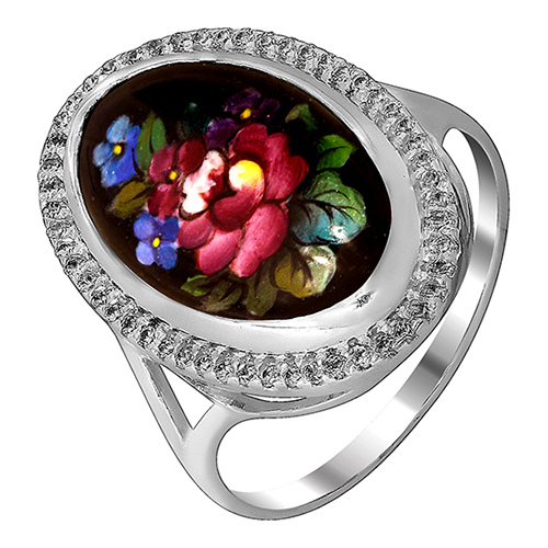 Серебряное кольцо Золотые узоры 96-01-0007-01 с цирконием и финифтью