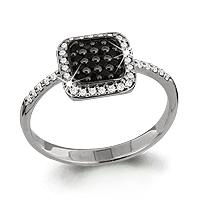 Кольцо из белого золота AQUAMARINE 961372Ч с бриллиантом и чёрным бриллиантом