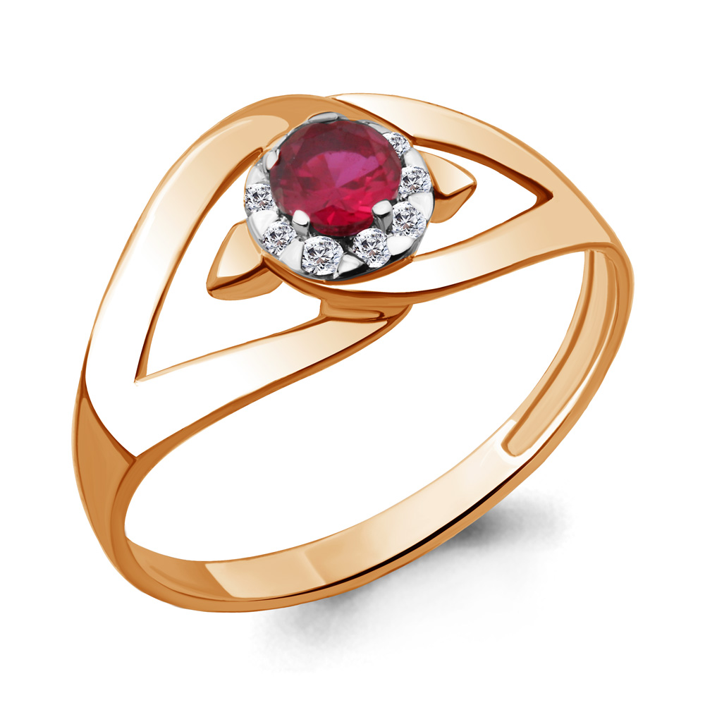 Золотое кольцо AQUAMARINE 962229кр с бриллиантом и рубином