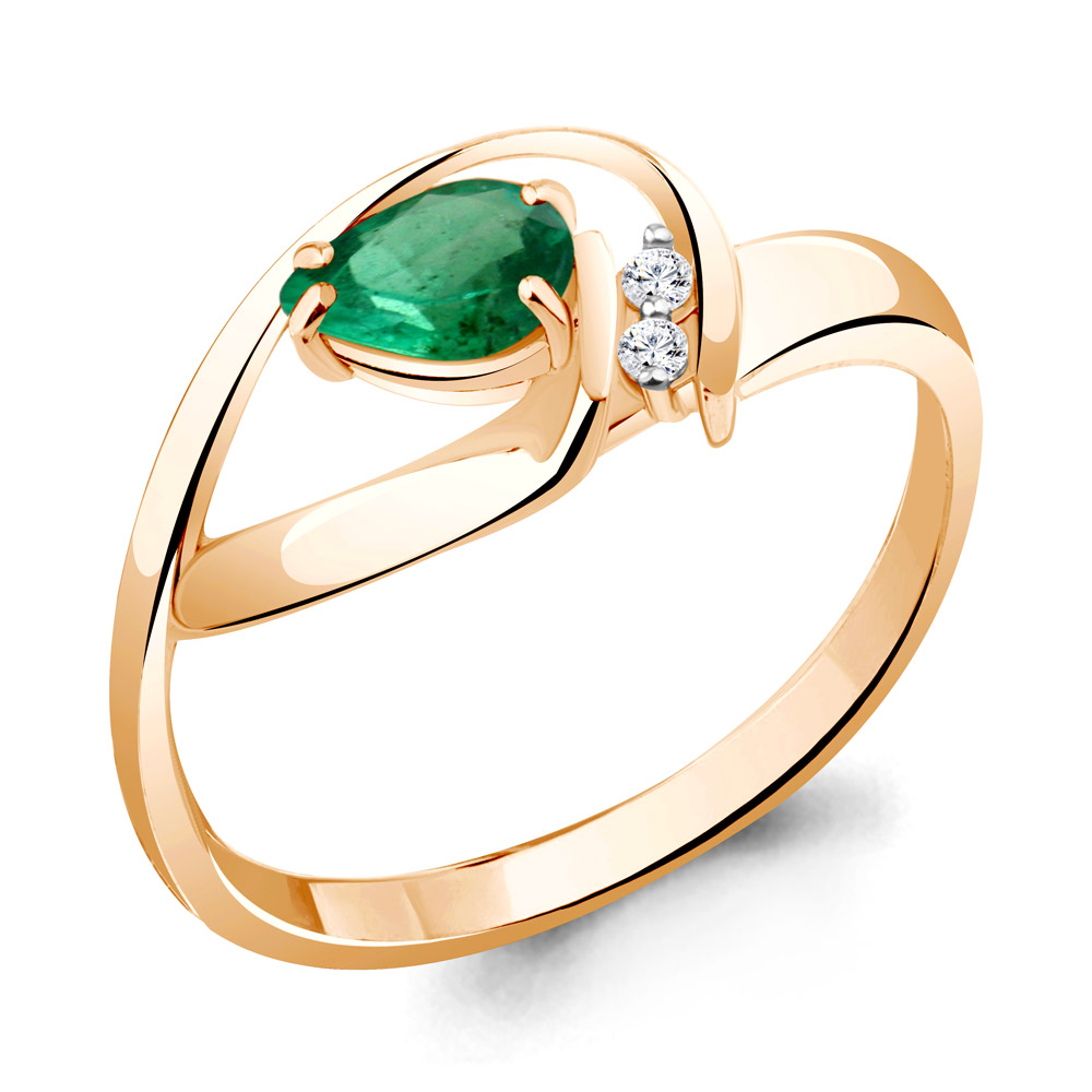 Золотое кольцо AQUAMARINE 962822к с бриллиантом и изумрудом