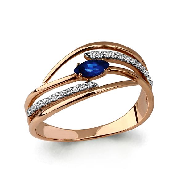Золотое кольцо AQUAMARINE 963109к с бриллиантом и сапфиром